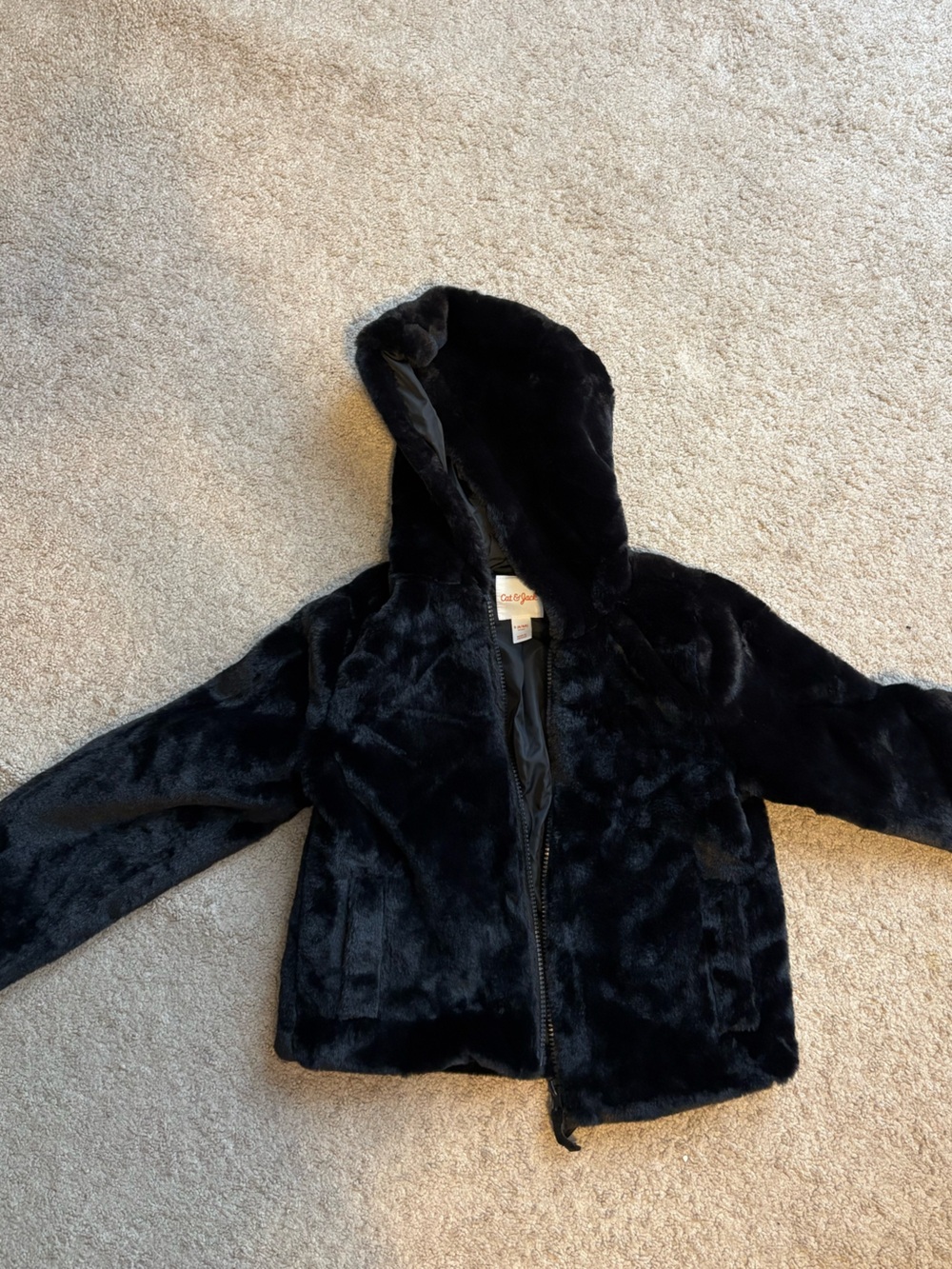 Cat & Jack Black Faux Fur Hooded Puffer Jacket for Kids